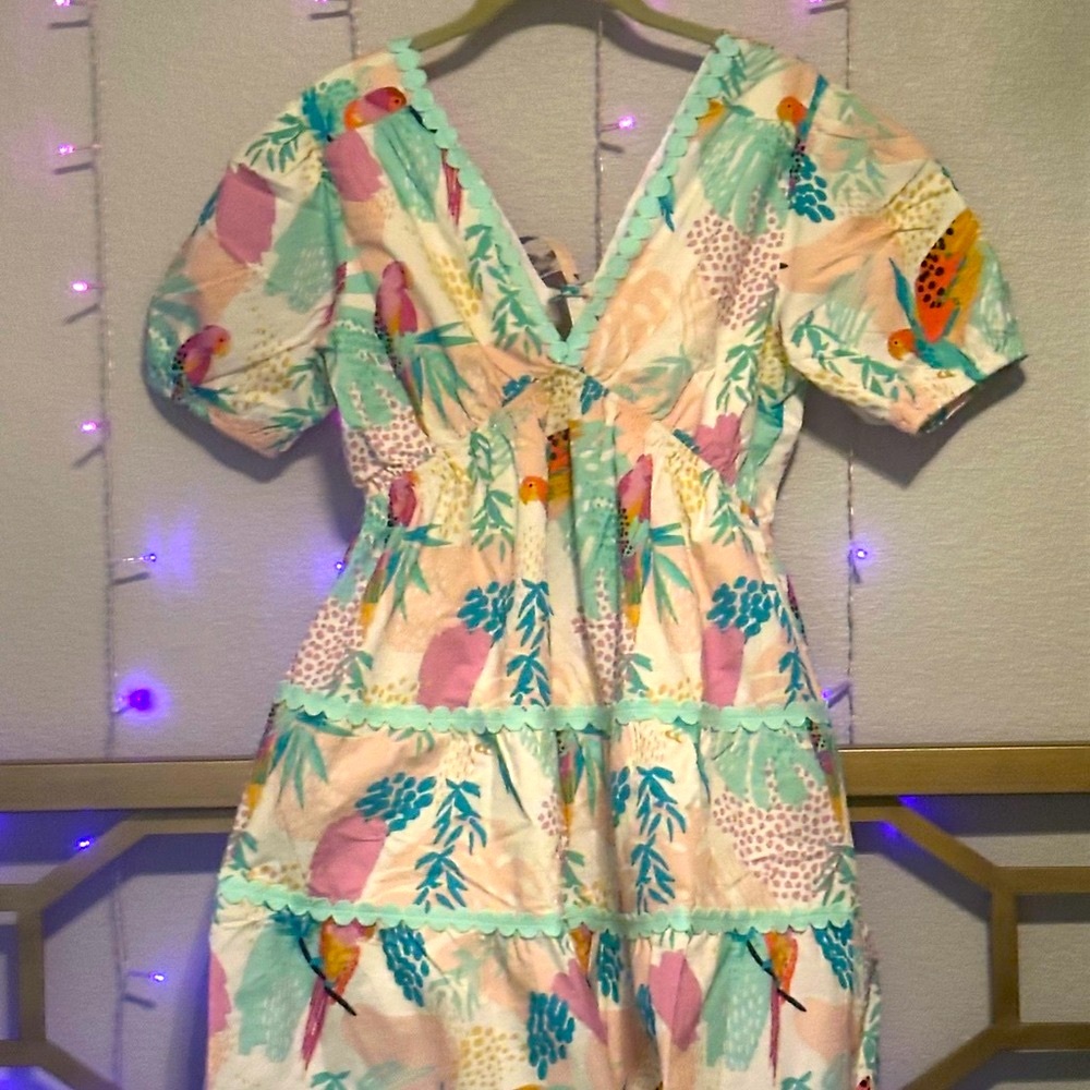 Marie by Victoria Dunn Tropical Print Dress with Birds